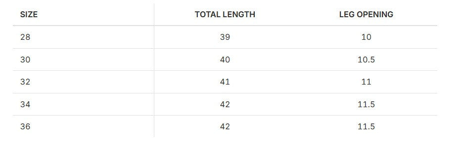 Pinstripe Drift Pants size chart