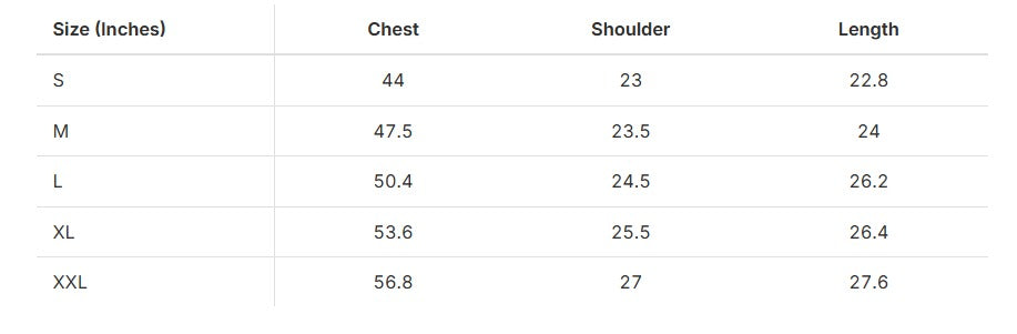 Love Beyond Curses Shirt size chart