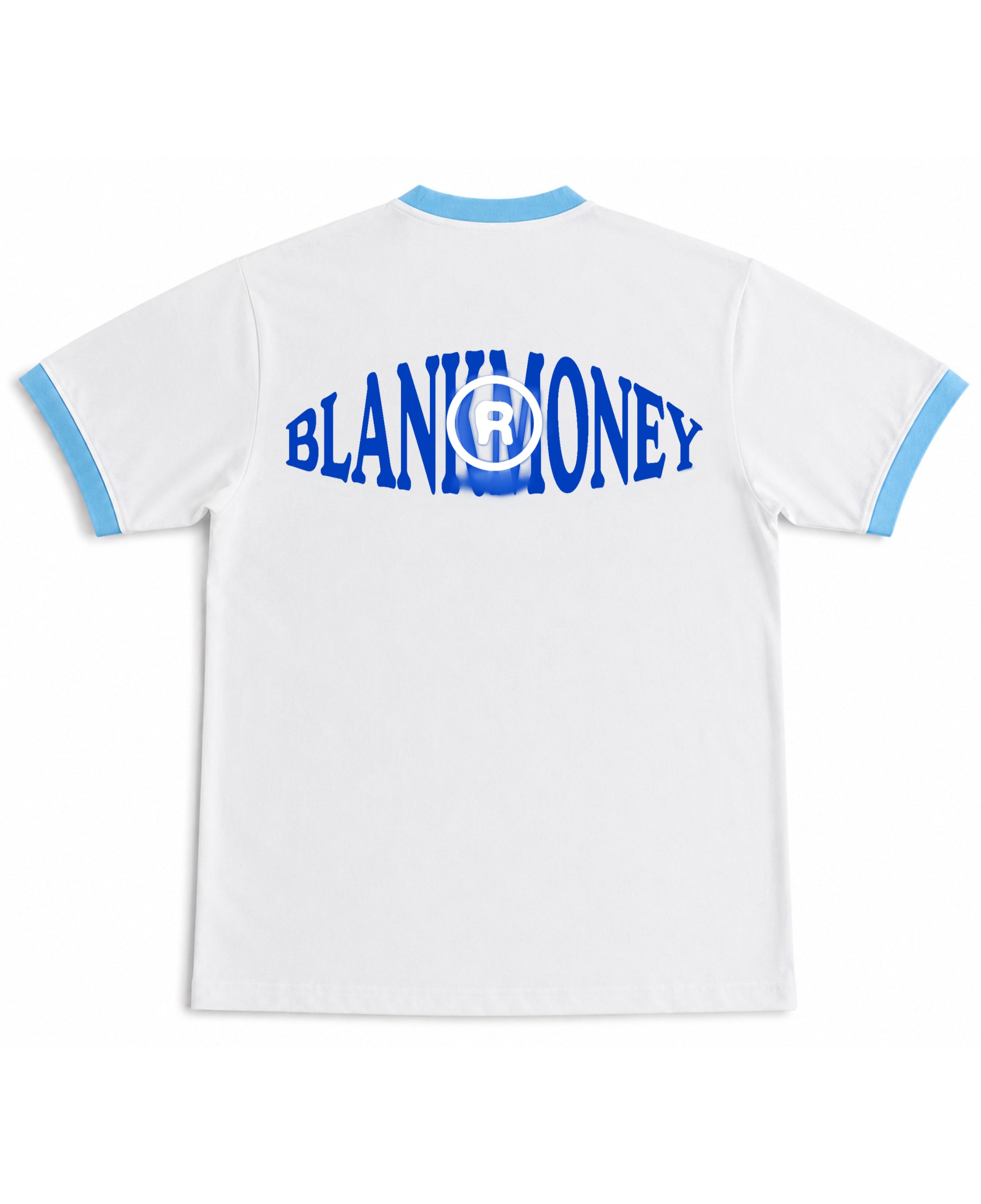 White & Sky Blue Ringer tee Back Design