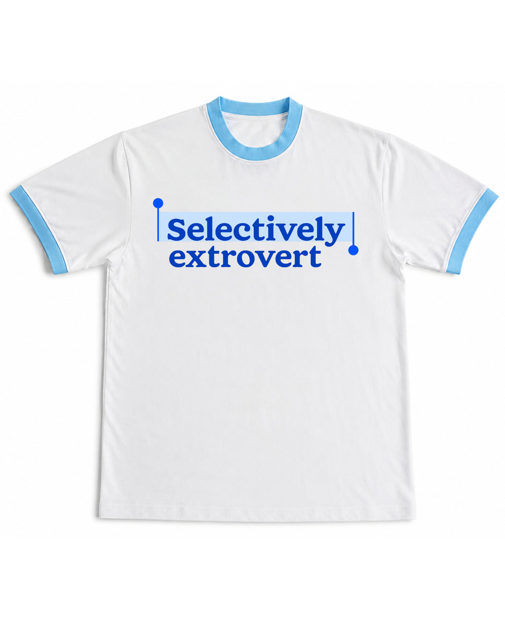 White & Sky Blue Ringer tee Front Design