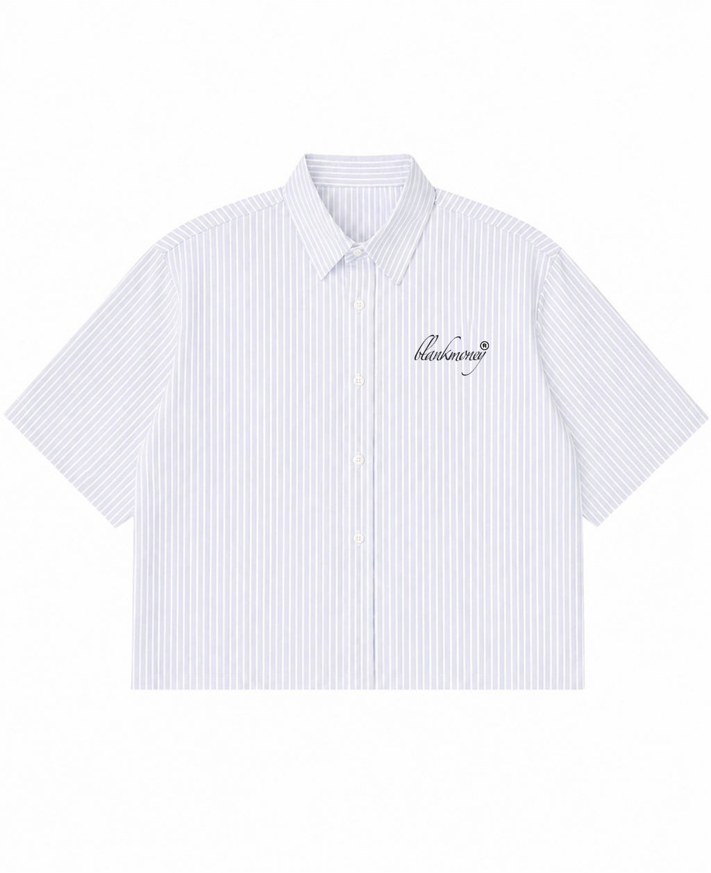 Blue Striped Oxford Boxy Shirt Front Design