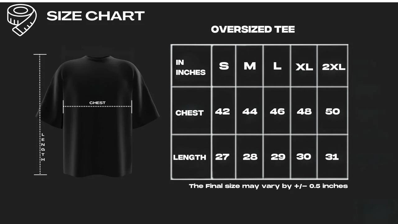 Fire Red Racing Tshirt size chart