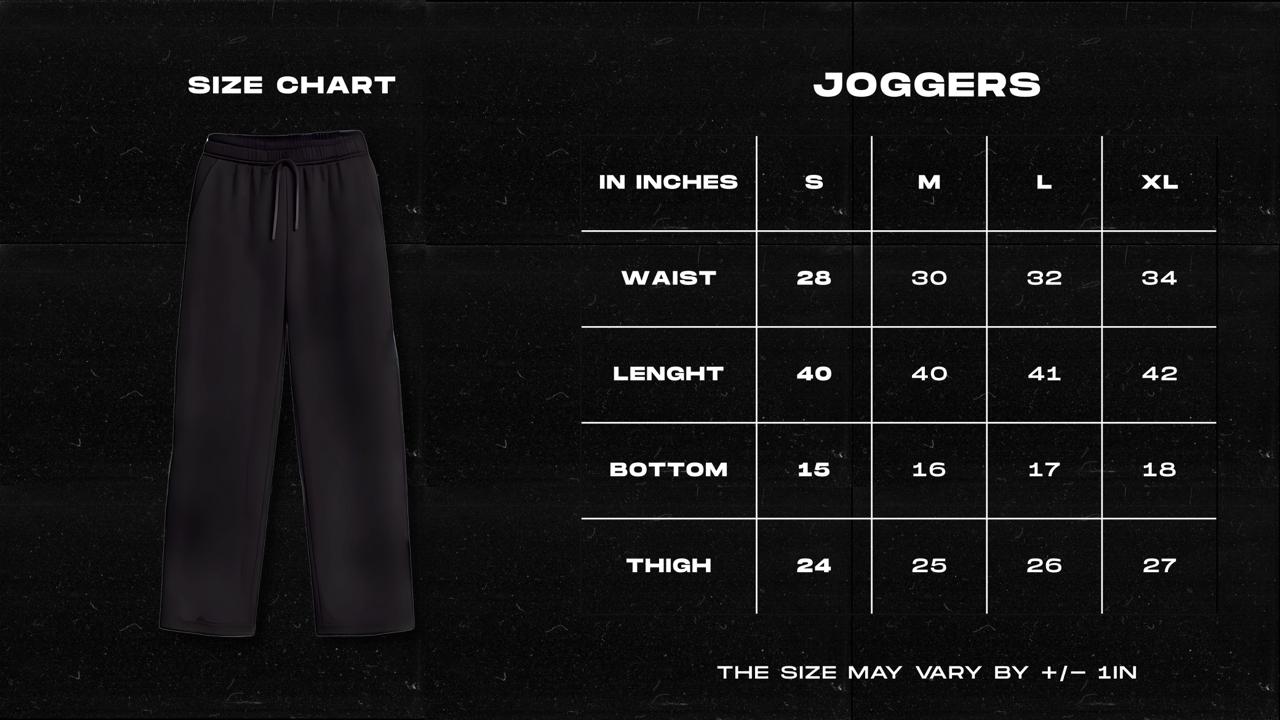 Cold Joggers size chart